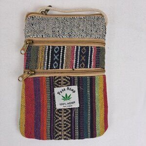 Handmade Pure Hemp Crossbody Bag Multiple Pockets Multi Color Stripes NWOT